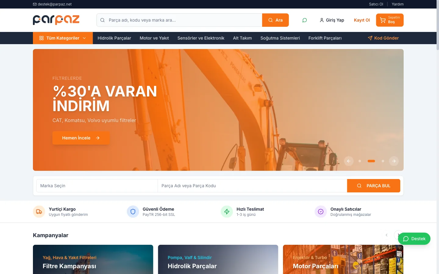 The Parpaz storefront: parts search across verified sellers.